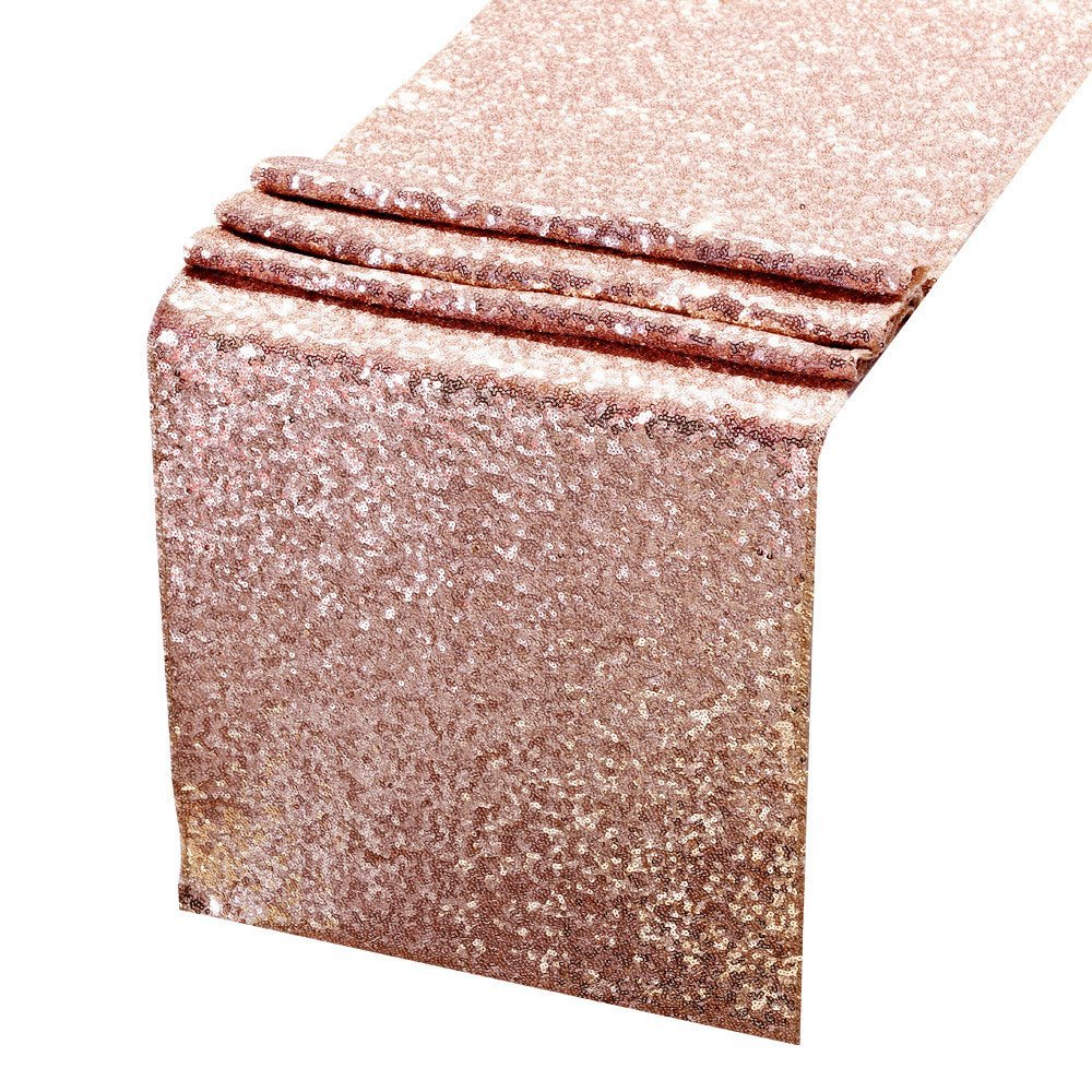 Acrabros 14" x 108" Premium Quality Sequin Table Runner, Rose Gold