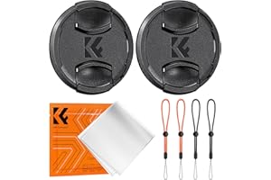 K&F CONCEPT 55mm Front Lens Cap Cover 2 Pack, 5-in-1 Snap-on Lens Cover with 2 Anti-Loss Keeper and 1 Microfiber Cleaning Clo