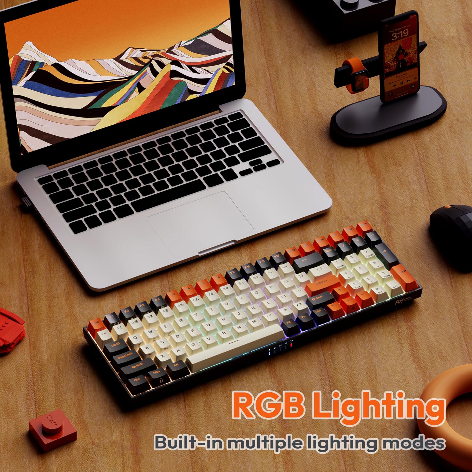 RK ROYAL KLUDGE RK100 Wireless Mechanical Keyboard RGB Backlit Bluetooth5.1/2.4G/Wired 96% Full Size 100-Key Hot Swappable Gaming Keyboard Red Switch Carbon