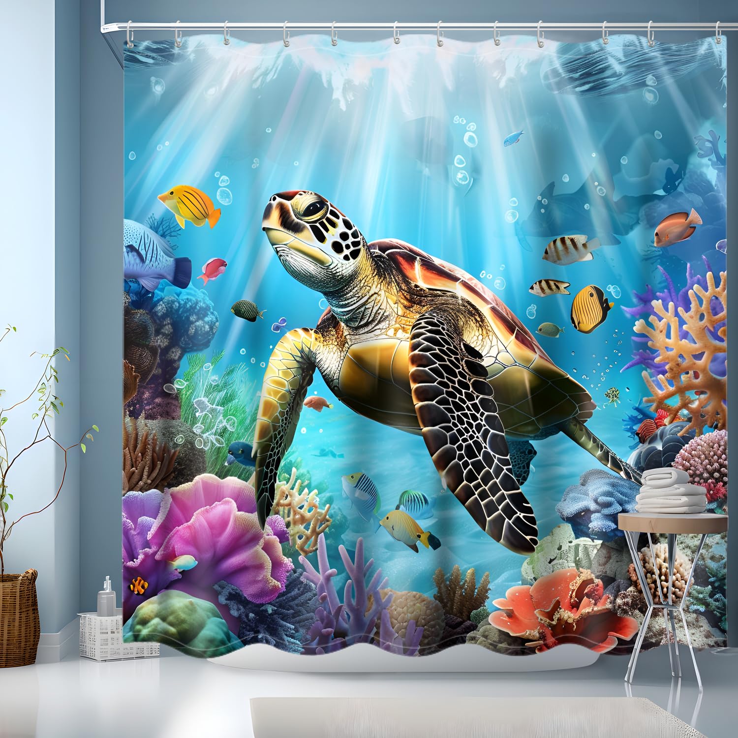 JINGYOU Shower Curtain 200cm Drop,Blue Bathroom Shower Curtain,Waterproof Shower Curtains 200x200,Weighted Shower Curtains for Wet Room,Bath Curtain with 12 Hooks-200 x 200cm drop