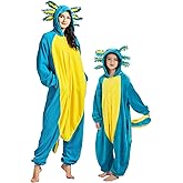 DELEY Unisex Axolotl Onesie Pajamas, Animal One Piece Costume Sleepwear Halloween Cosplay Homewear