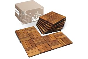 Tranquillo Interlocking Deck Tiles 12”x12”, Acacia Wood Patio Tiles, Waterproof Flooring Tiles for Indoor and Outdoor – Non-Slip, Easy Installation, Natural Finish, (10 Pcs - Covers 10 Sq.Ft.)