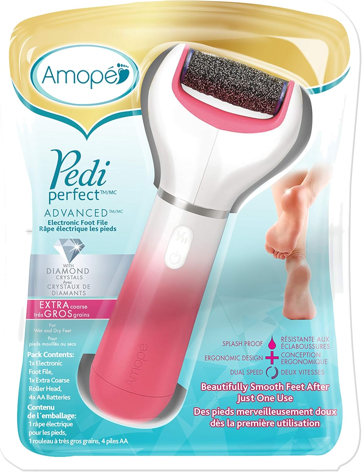 Amope Splashproof Electronic Foot File Foot Spa Pedicure Tool Callous Remover-Pedi Perfect Advance 2 Speed, 1 Count(Packaging may vary): Health & Personal Care