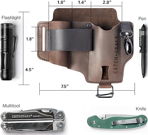 EDC Multitool Sheath for Belt Compact Knife and Flashlight