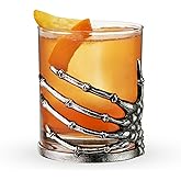 Twine Skeleton Hand Cocktail Tumbler, Gothic Whiskey Glass with Metal Skeleton Wrap, Spooky Halloween Barware for Bourbon, Cocktails & More, 10 oz., Set of 1