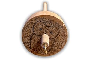 Happy Classy Drop Spindle Maple Top Whorl Spinning Smooth Finish Mandala Design Owl #2