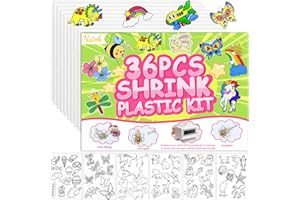 Natonhi 36 Pieces Shrinky Dink Sheets Kit, Including 30 Shrinky Dink Paper and 6 Paper Sheets with Traceable Pictures for Crafts DIY Keychain Making,7.9 X 5.7 inch