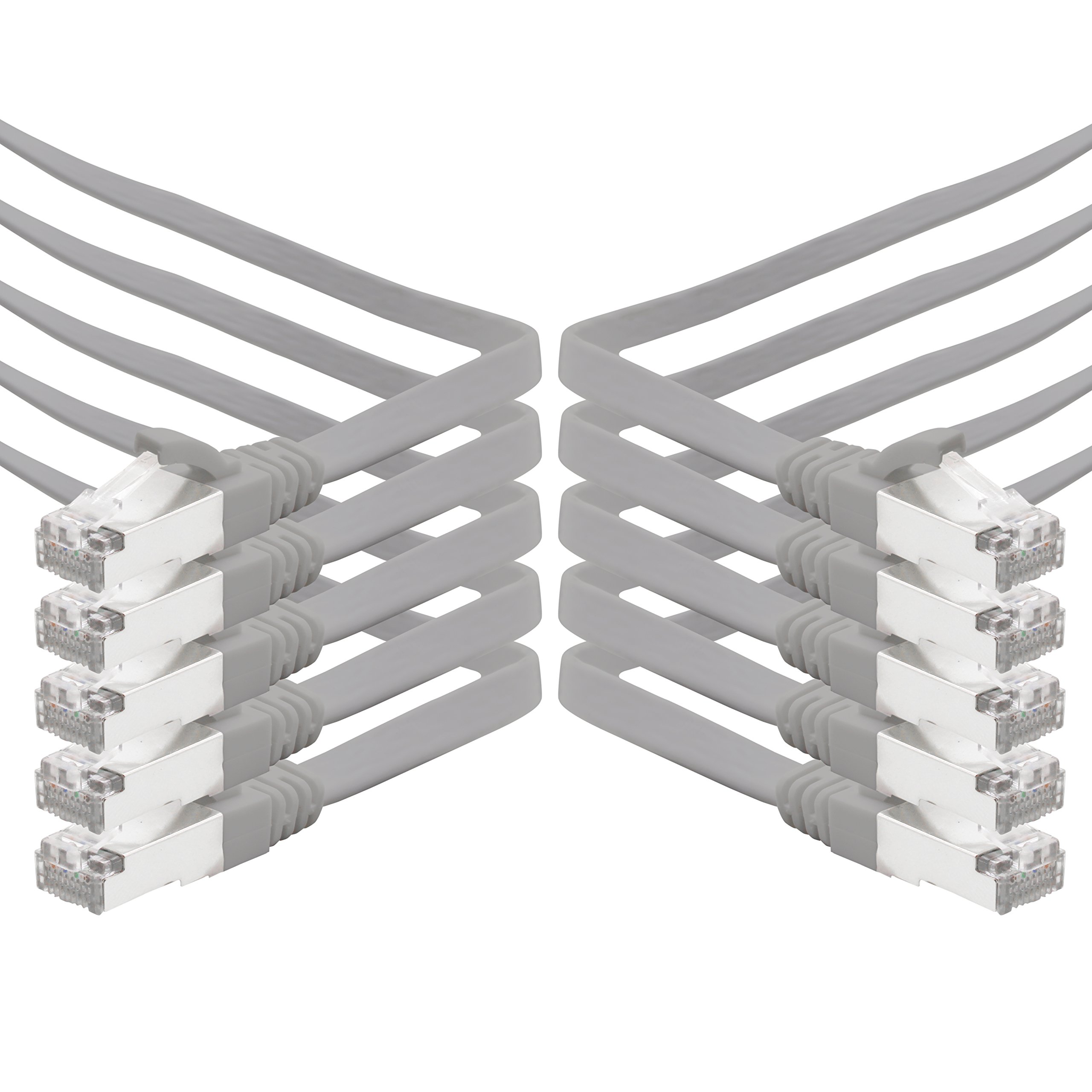 1aTTack.de 0.5m - gray - 10 pieces CAT.7 Gigabit Ethernet LAN ribbon ribbon cable (RJ45) network cable raw cable (10Gbit/s) installation cable flat slim compatible with Cat.5 - Cat.5e - Cat.6