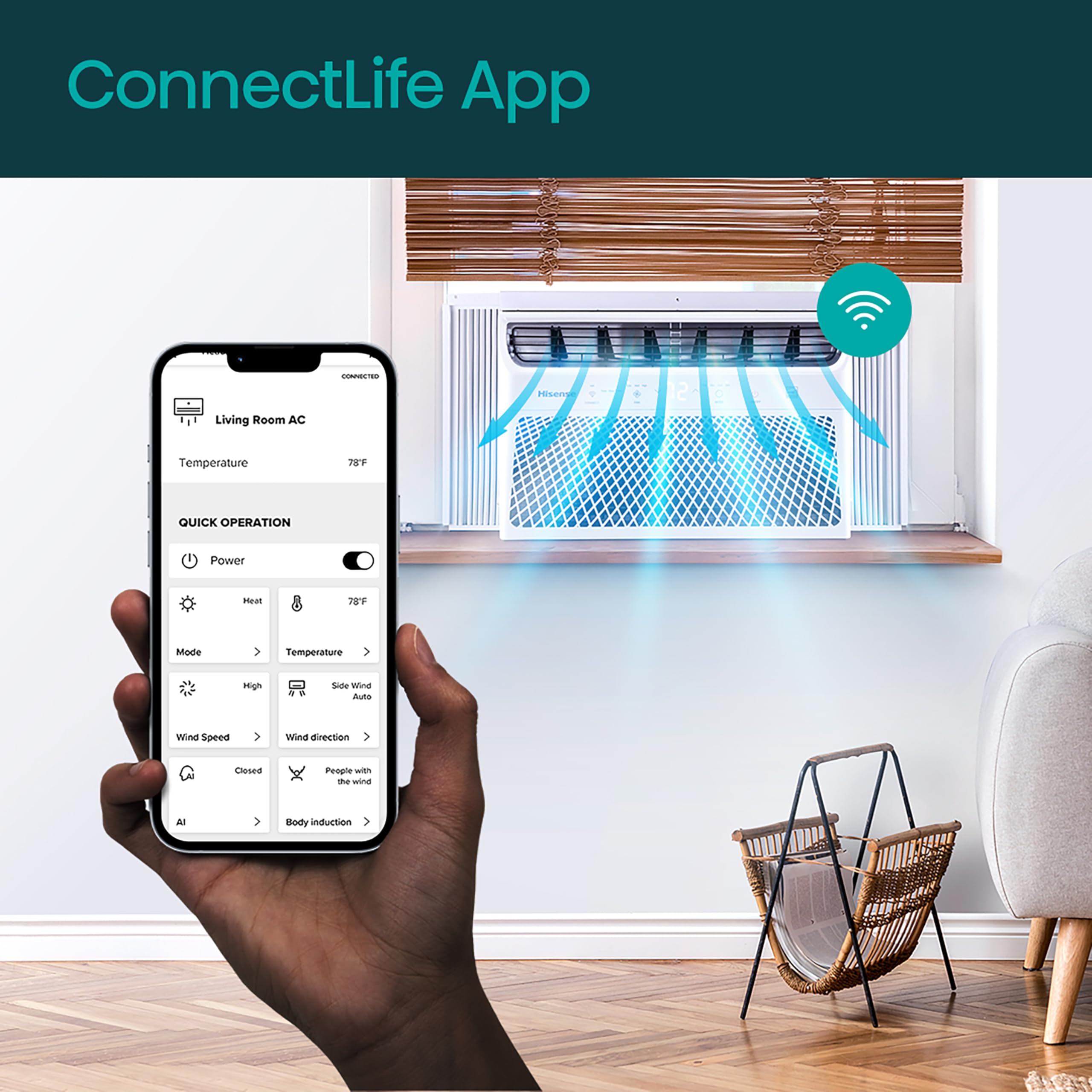 Hisense 8,000 BTU Smart Window Inverter Air Conditioner with Quiet, High Efficiency Operation and Wi-fi Control, 115V, Window AC Unit for Apartment, Bedroom, Medium Rooms up to 350 Sq. Ft. in White