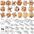 Yilloog 56 Pcs 3D Brain Teaser Puzzles Set Include 17 Wooden Brain Puzzles 39 Metal Puzzles Unlock Interlock Puzzle 3D Coil Cast Wire Chain for Adults Handheld Disentanglement Games Mind IQ Logic Test