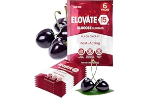 Elovate 15 Fast Acting Glucose Packets - Quick Dissolving, Gluten-Free 15g of Glucose Powder Packets for Sugar & Energy Dips - Oral Dextrose Powder for Kids & Adults, Hypoglycemia (6 x Black Cherry)