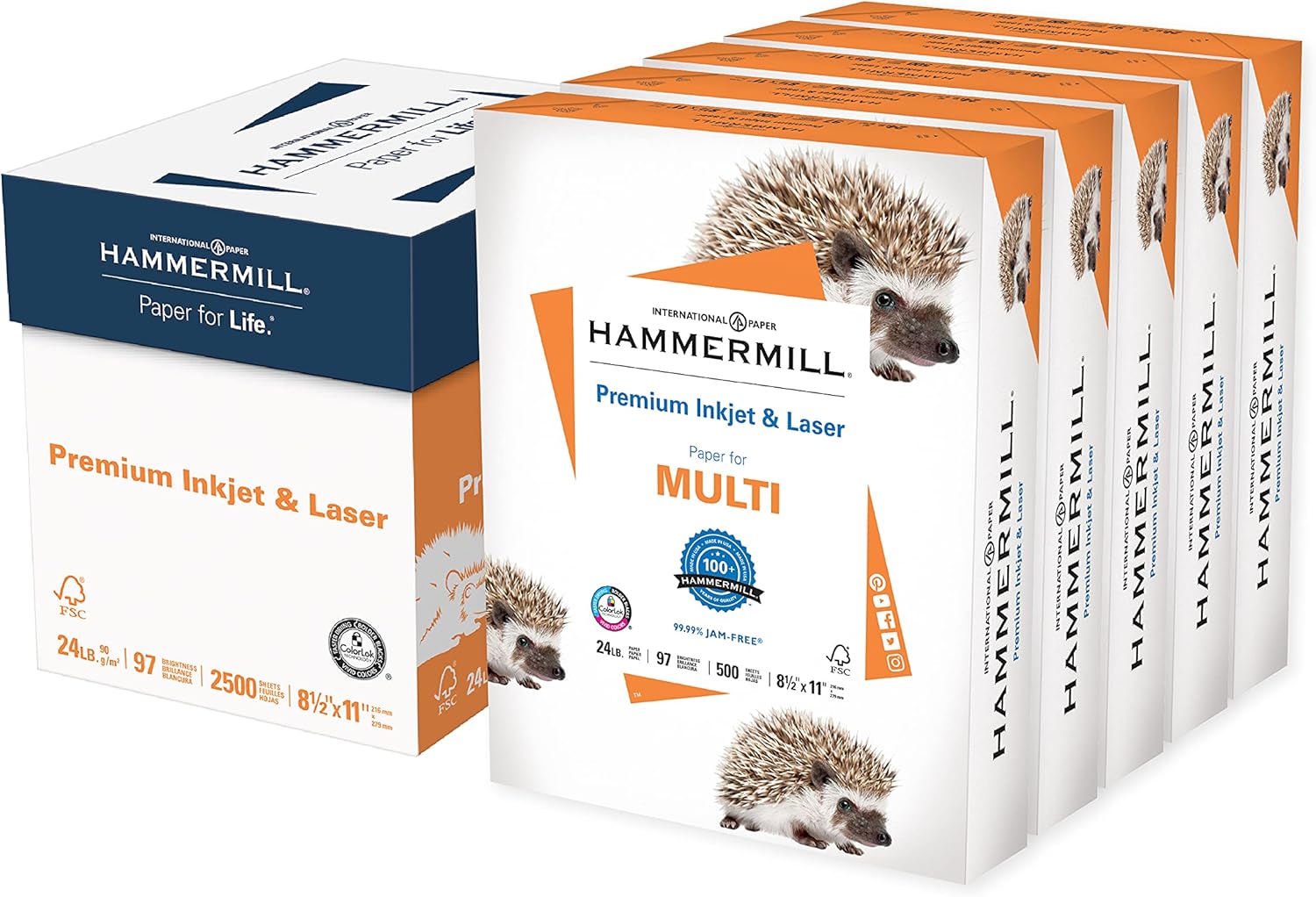Hammermill Printer Paper, Premium Inkjet & Laser Paper 24 Lb, 8.5 x 11 - 5 Ream (2, 500 Sheets) - 97 Bright, Made in the USA, 166140C : Office Products