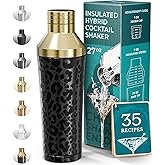 BARE BARREL Insulated Cocktail Shaker Set | Double Wall Stainless Steel | Martini Shaker for Home Bar Bartending | Built-in Drink Measure System & Strainer, Travel Bag, Recipes | Gift Set (Leo Gold)