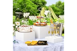 GUPAMIGA Buffet Risers, Food Risers for Buffet Table,3PCS White Acrylic Display Risers for Catering Dessert Collectibles Jewelry Figures Show, Acrylic Cube Display Risers with Hollow Bottoms (6''x7''x8'')