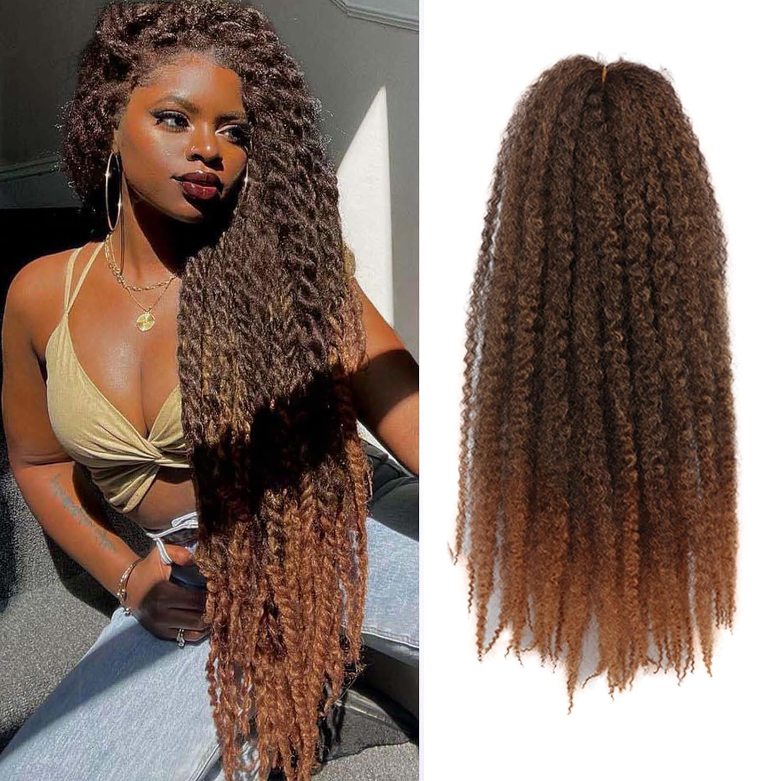 Auxemuen Marley Twist Braiding Hair 6Packs Marley Twist Hairs Long Cuban Hair Marleys Afro Kinky Curly Twists Faux Locs Crochet Synthetic Crochet Braids Hair Extensions (T30#, 20 Inch (Pack of 6)) — image 1