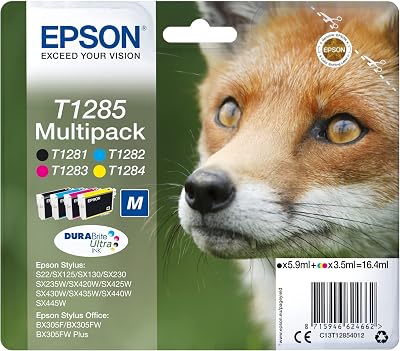 Epson T1285 Fox Genuine Multipack 4 Colour Ink Cartridges DURABrite Ultra