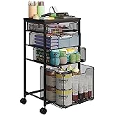 Sbanmao Rolling Storage Cart with Drawers, Utility Cart with Wooden Tabletop and Lockable Wheels Multifunctional Storage Organizer Craft Cart for Classroom, Bedroom, Bathroom, Office, Black
