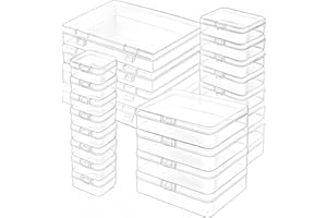 Forever bene Plastic Case Bead Organizer Box 24 pcs Small Clear Plastic Storage Containers Craft Storage Box with Hinged Lid and Labels Mini Boxes for Jewelry Diamonds Small Items Craft Projects