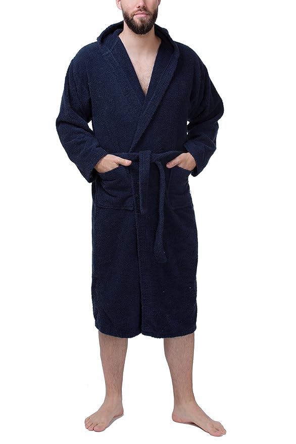 SLOUCHER - Herren Frottee Bademantel Saunamantel mit Kapuze aus 100% Baumwolle