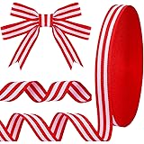 50 Yards Striped Ribbon Grosgrain Fabric Ribbon Red White and Black Candy Cane Craft Wrapping Ribbons Roll for Wraps Embellis
