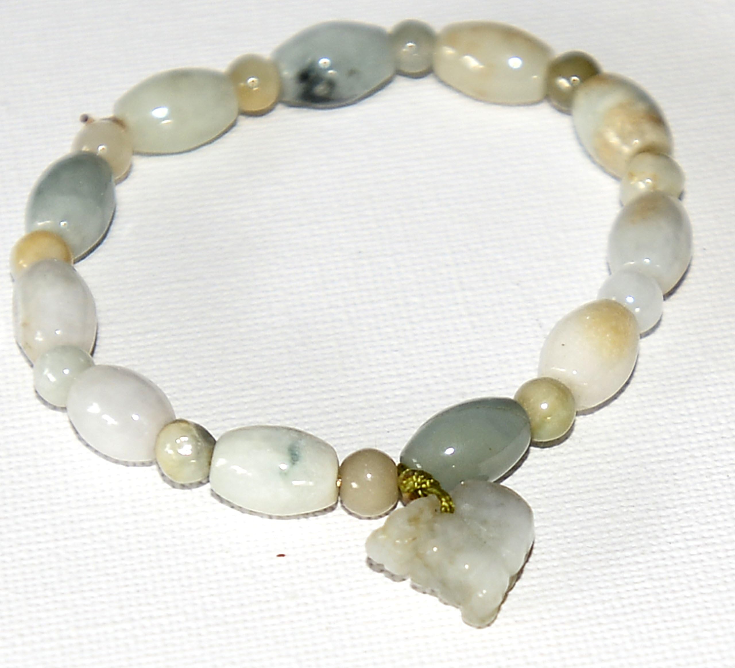 Chinese Feng Shui Spiritual Mixed Jade Sphere And Oval Beads Bracelet For Fertility,Life And Good Health With Pi Yao Feng Shui Mythical Creature Charm