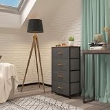 YITAHOME Chest of Drawers with 4 Drawers Dark Grey Fabric Wood Top view 2