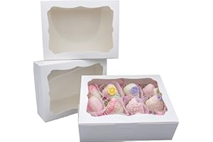 Capkyke 20pcs 8x6x2.5 Inch White Bakery Boxes Cookie Boxes with Window Treat Boxes Dessert Boxes for Cookie,Pastry,Macaron,Donut,Muffins,Chocolate,Cupcake and Candy Gift Giving