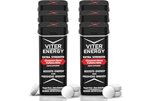 Viter Energy Extra Strength Caffeinated Mints - 80mg Caffeine, B Vitamins, Sugar Free Vegan Breath Mint. Powerful Energizing Boost. 1 Mint Replaces 1 Coffee, Gum, Chews, Gummies (Cinnamon, 6 Pack)