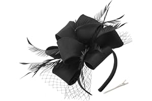Myjoyday Women's Fascinators Hat for Tea Party Church Cocktail, Feathers Veil Headband with Hair Clip
