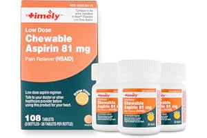 TIME-CAP LABS, INC. Timely Chewable Aspirin 81mg for Adults 108 Tablets - Compared to Bayer Chewable Low Dose Aspirin - Orange Flavor 81mg Aspirin Low Dose 108 Tablets (3 Pack - 36x3 Bottles)