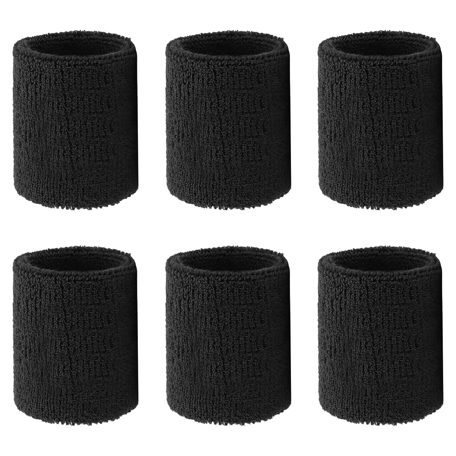 Tinsellns 6 Pieces Sweatbands Kid Wrist Sweatband Sports Sweat Band Bands Wristbands Absorbent Wristband, Elastic Cotton for Gym Basketball Football Tennis Running (Black)