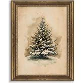 Framed Vintage Christmas Tree Canvas Wall Art,Rustic Snowy Pine Tree Wall Decor Picture,Farmhouse Tree Winter Botanical Holiday Poster Print,for Bedroom, Living Room, Mantel,Office Decoration