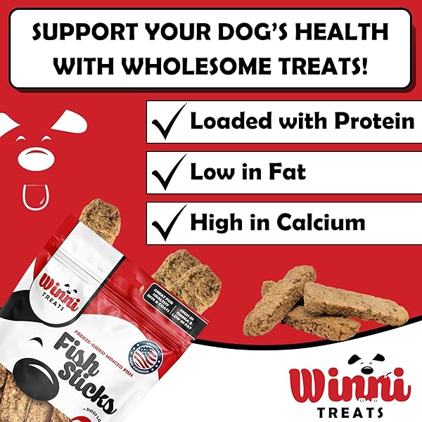 WINNI TREATS FREEZE DRIED FISH STICKS FOR DOGS – SINGLE INGREDIENT, PRESERVATIVE-FREE, PREMIUM WILD-CAUGHT, GREAT LAKES CISCO FISH, HIGH IN PROTEIN, OMEGA 3, LOW FAT, FISH TREATS FOR DOGS (3 OUNCES)