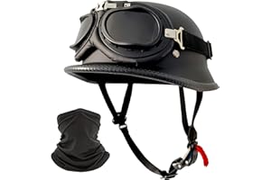 DLPACKJ Motorcycle Helmet German Style Half Helmet Skull Cap Adult Men Women Half Shell Helmet, DOT Approved Retro Half Face Helmet for Cruiser Scooter Chopper (M)