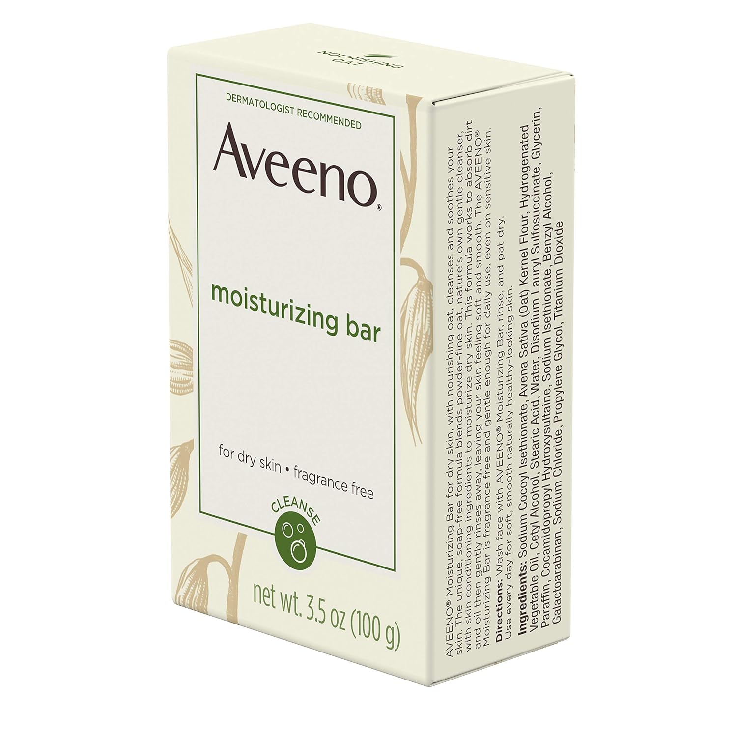 Aveeno Gentle Moisturizing Bar Facial Cleanser with Nourishing Oat for Dry Skin, Fragrance-free, Dye-Free, & Soap-Free, 3.5 oz: Prime Pantry