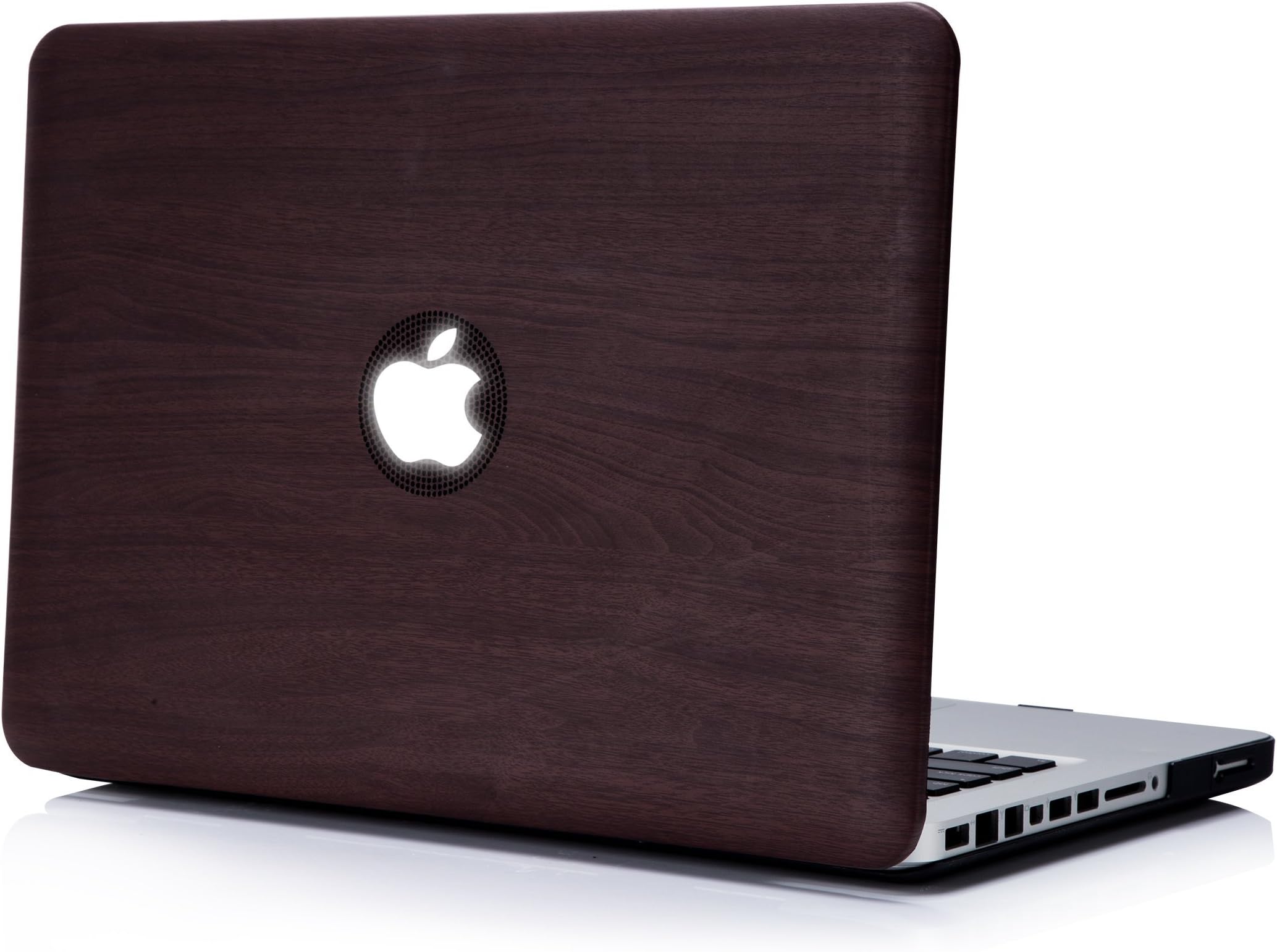 TJFEC PU Leather Coated Soft Touch Hard Case for Macbook Pro 13 inch with CD Drive Model A1278 - Dark Wood
