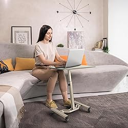SHW Mobile Height Adjustable Laptop Rolling Cart