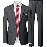 MY'S Men's 2 Piece Suit, One Button Slim Fit Jacket and Pants with Tie, Classic Blazer for Weddings Business Party