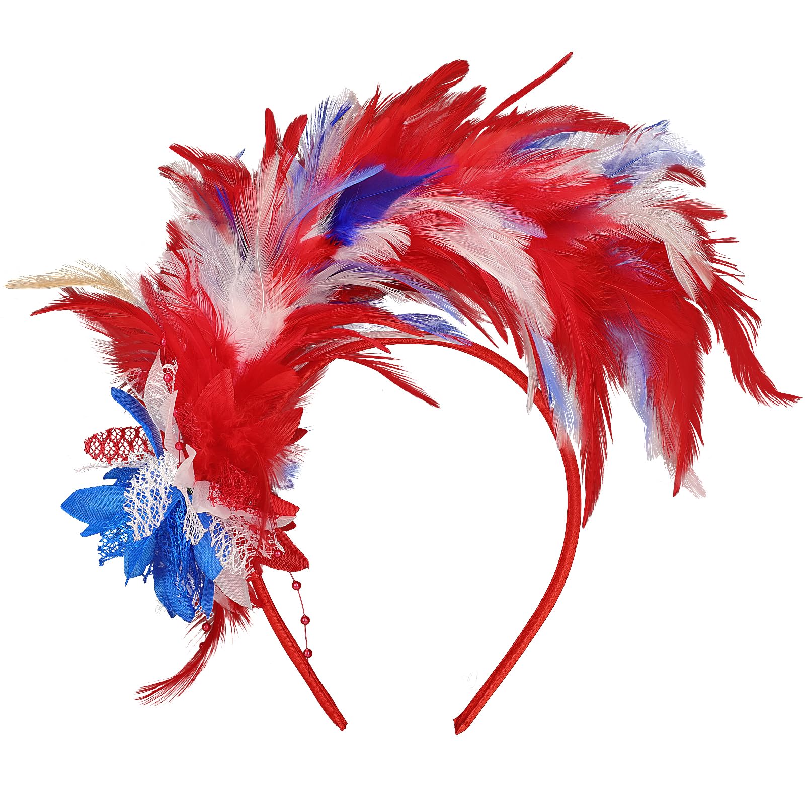 MWOOT Feather Headband, 1920s Feathered Headpiece, Red White Blue Roaring 20s Fascinators for Women, Artificial Flower Feather Headwear, Hair Accessory for Cocktail Carnival Prom Tea Party Decoration — image 1