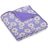 LollyBanks Muslin Baby Blanket 100% Organic Cotton, Muslin Quilt Lightweight, Muslin Blanket for Girls, 6 Layers Baby Blankets 47"x 47", Soft Nursery Receiving Blankets (Daisy Print)