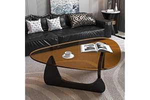 PRITIY Triangle Glass Coffee Table-Mid-Century Modern End Table Solid Wood Base & Vintage Tempered Transparent Glass Top Coffee Tables Living Room Balcony (Black/Brown, Small 32.2 * 22.4 * 16in)