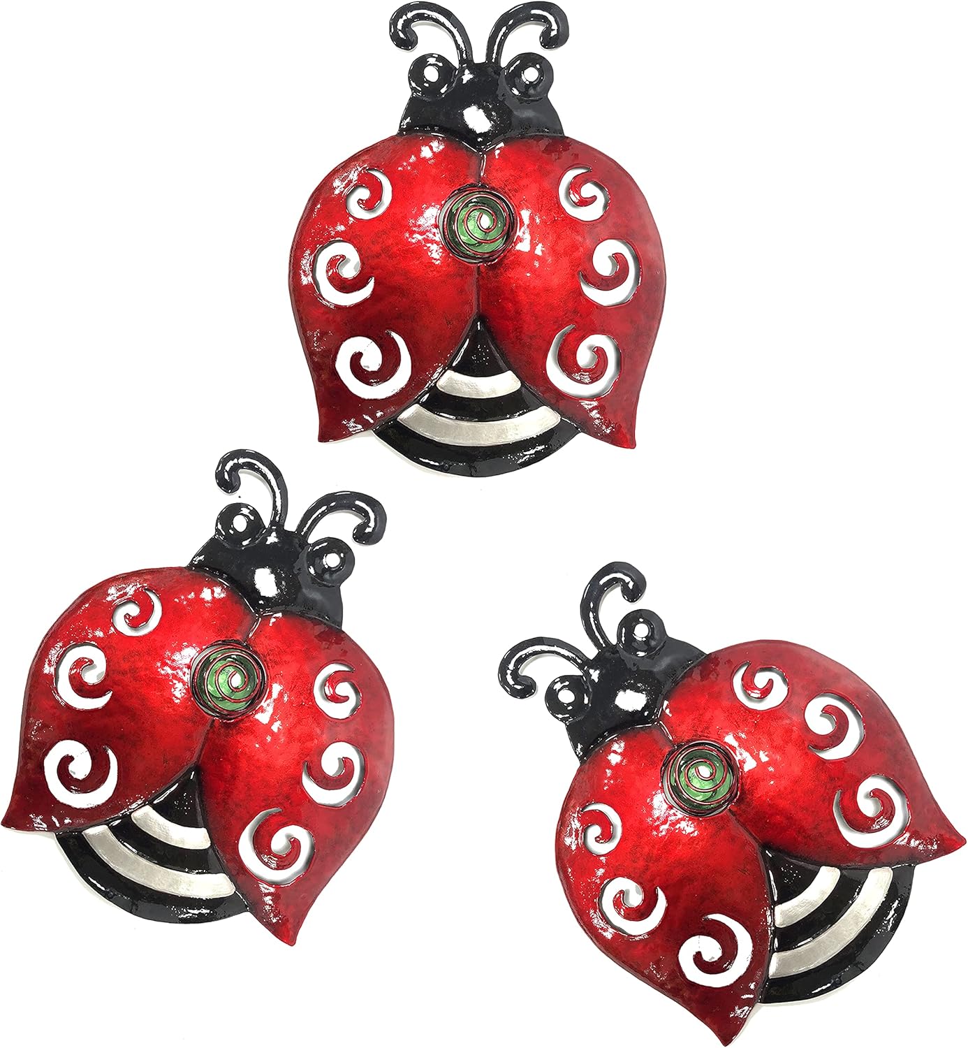 Plaques & Wall Art - BVLFOOK Metal Ladybugs Wall Art Decor, Large ladybugs Wall Sculpture, Fence Garden Decoration Hanging for Outdoor Garden Yard Lawn Patio, 9.5 * 7 Inch, 3 Pack, Gift for Family