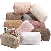 Paterr 10 Pcs Valentine Plush Makeup Bag Bulk Gift for Women Coworkers Preppy Fleece Makeup Pouch Cosmetic Bag Fuzzy Zipper Travel Toiletry Pouch for Wedding Bachelorette(Classic Color)
