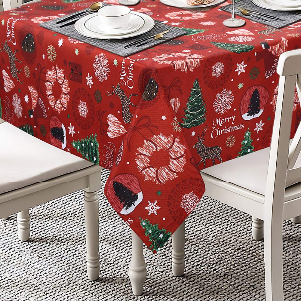 LinTimes Christmas Tablecloth Rectangle Wipeclean Table Cloth Oil-Proof and Water Resistant Fabric Table Cover for Indoor and Outdoor Use, 52 x 90 Inches