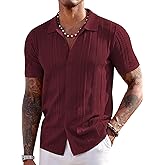 COOFANDY Men's Knit Shirts Short Sleeve Button Down Polo Shirt Fashion Casual Summer Beach Shirts