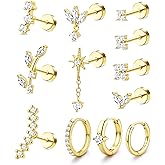 ORAZIO 16 Gauge Cartilage Earrings for Women Flat Back Hypoallergenic Surgical Steel Small Flatback Stud Hoop Cartilage Earring Stack Set Daith Conch Tragus Helix Piercing Jewelry Single PC