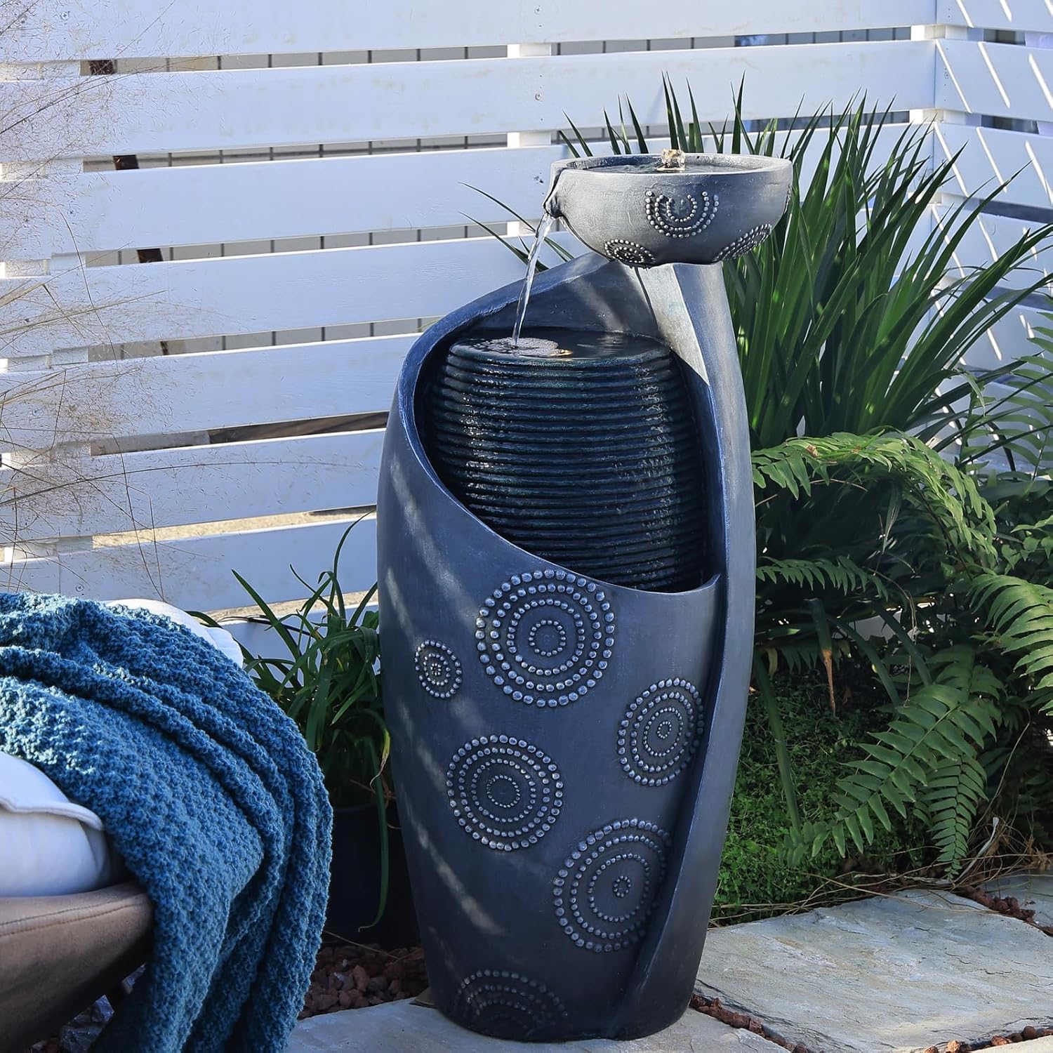 Indoor Fountains & Accessories - SERBILHOME Vase Outdoor Water Fountain Garden Indoor Floor Water Fountain 31.4''H Jar Waterfull Outdoor Fountain with Warm Light Curved Fountain for Yard,Porches, Home Décor,Garden,Office