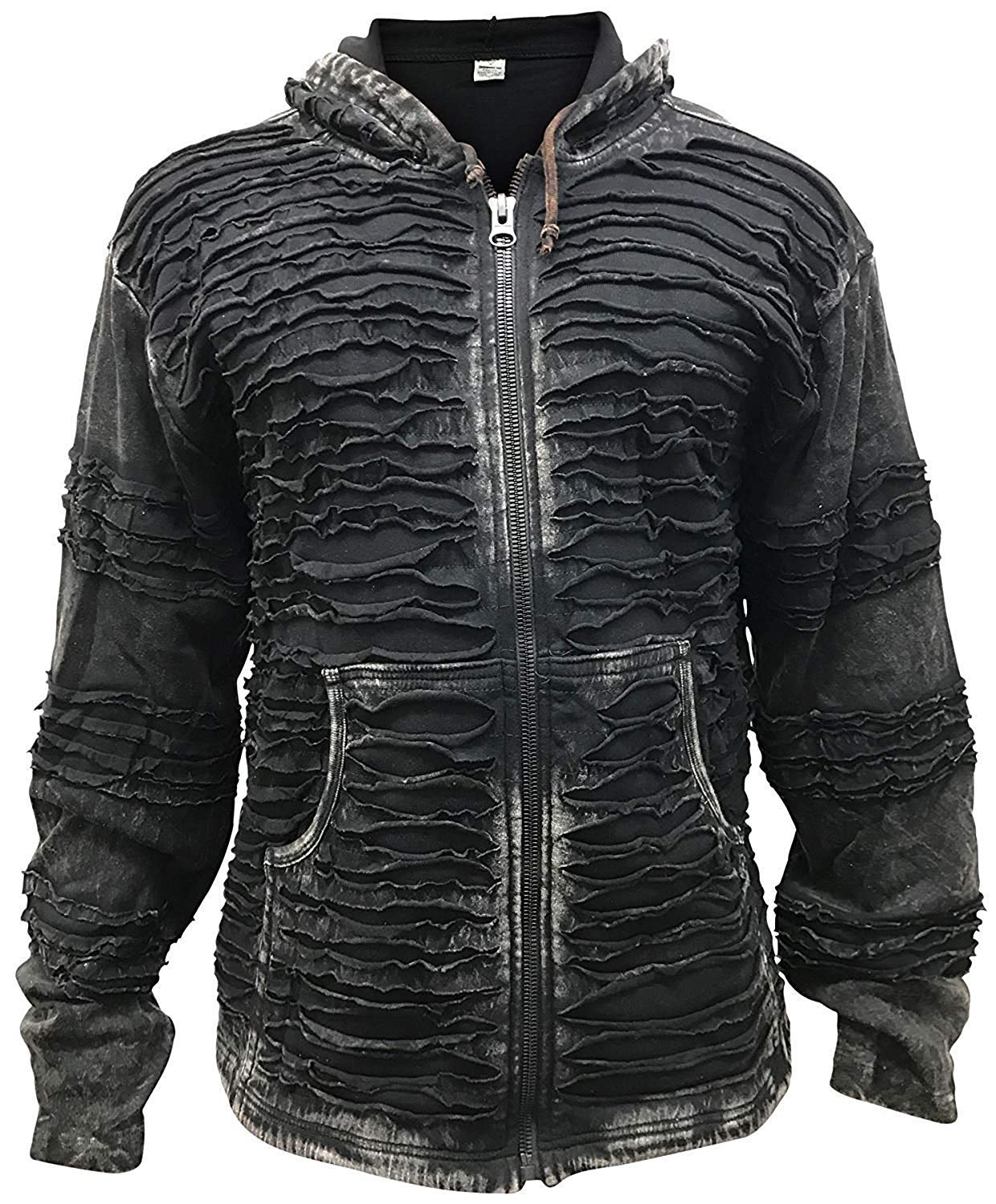Shopoholic Fashion Mens Stonewashed Black Razor Cut Hippie Hoodie