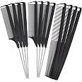 Patelai 12 Pcs 6 Pcs Rat Tail Combs Set Parting Comb for Braiding Fine Tooth Combs with Steel Pintail Heat Resistant Teasing 