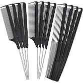 Patelai 12 Pcs 6 Pcs Rat Tail Combs Set Parting Comb for Braiding Fine Tooth Combs with Steel Pintail Heat Resistant Teasing 